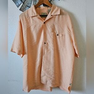 Joe Marlin Shirt Mens L Peach Orange  Hawaiian Camp Shirt XL.